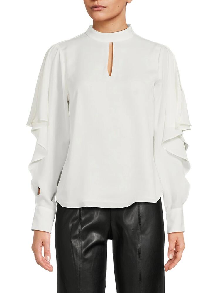 Elie Tahari Women's Mina Ruffled Keyhole Blouse - Sky White Cover