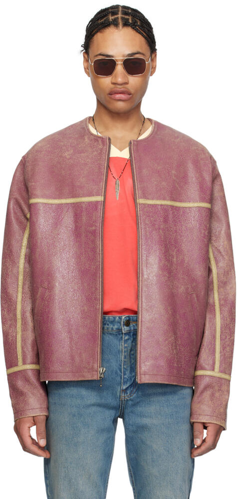 GUESS USA Purple Round Neck Leather Jacket Cover