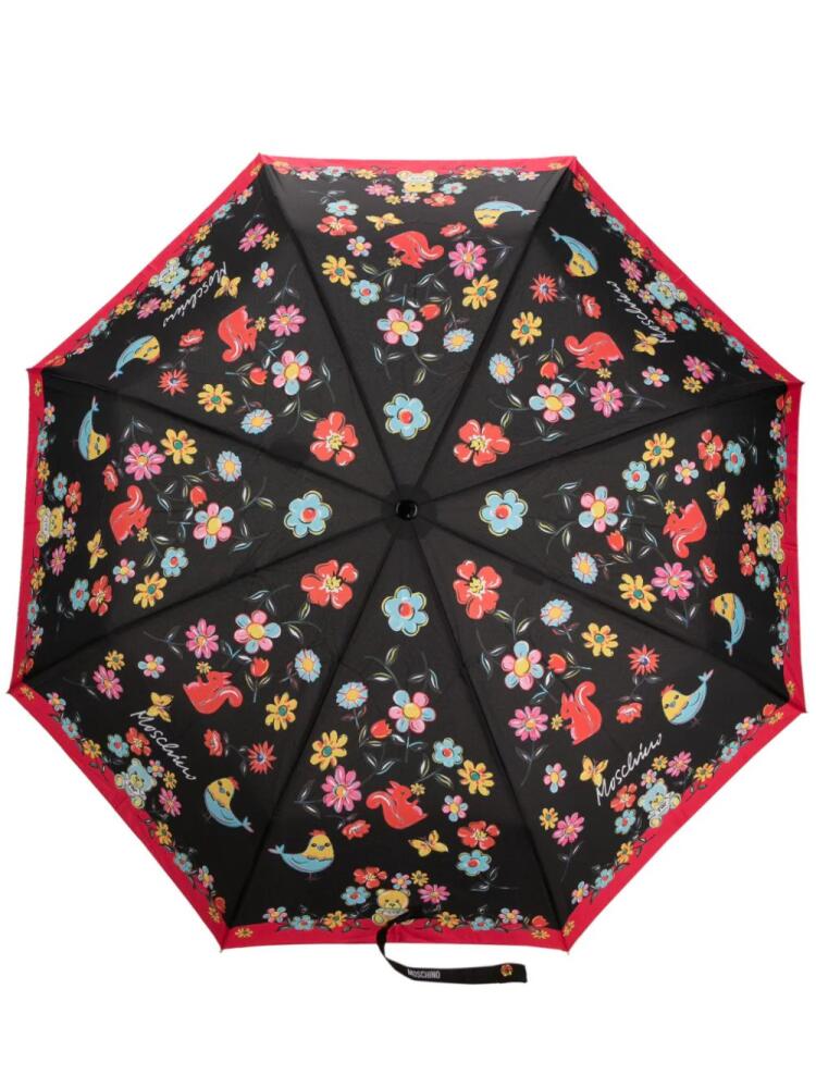 Moschino floral-print foldable umbrella - Black Cover