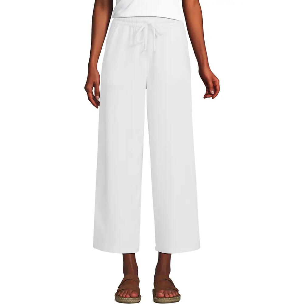 Lands' End Sport Knit Pull On Drawstring Wide Leg Crop Pants in White Cover