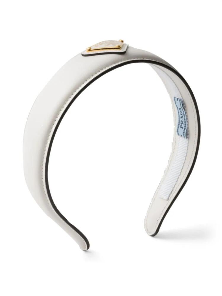 Prada logo-plaque leather headband - White Cover