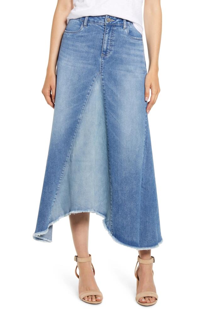 Wash Lab Denim Pieced Denim Midi Skirt in Two Tone Sky Cover