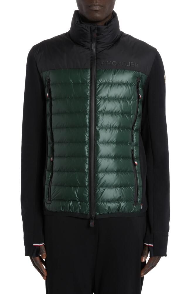 Moncler Grenoble Quilted 750 Fill Power Down & Knit Cardigan in Green Black Cover