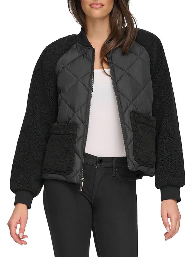 Andrew Marc Women's Faux Shearling Bomber Jacket - Black Cover