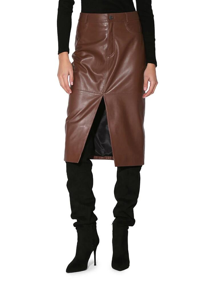 Walter Baker Women's Glynice Front Slit Leather Midi Skirt - Walnut Cover