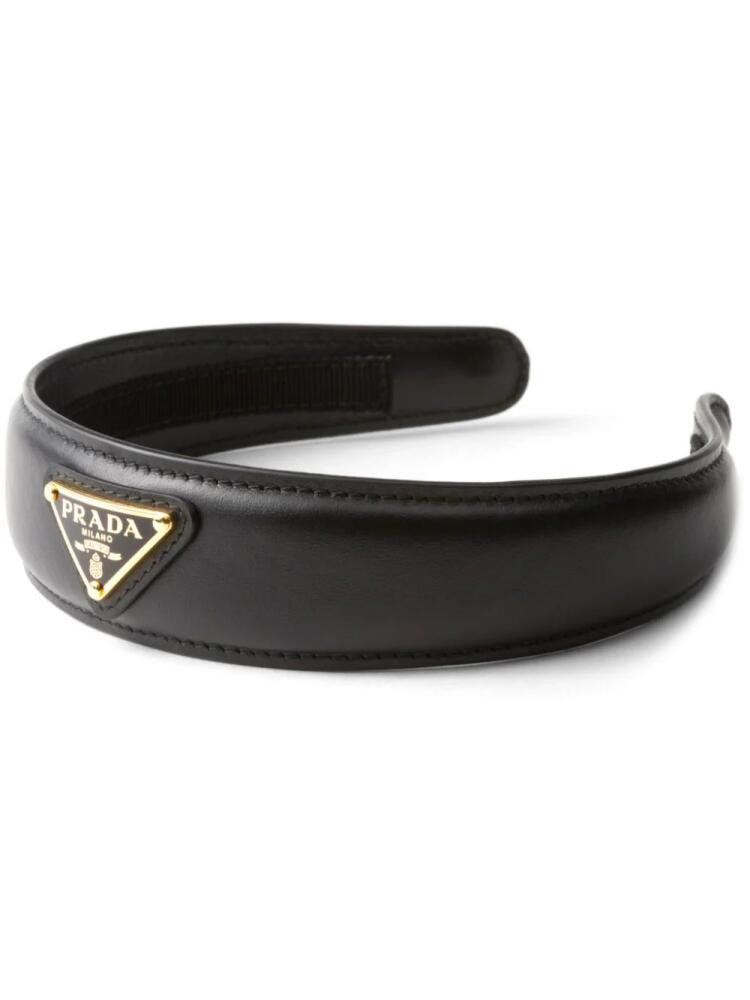 Prada logo-plaque leather headband - Black Cover