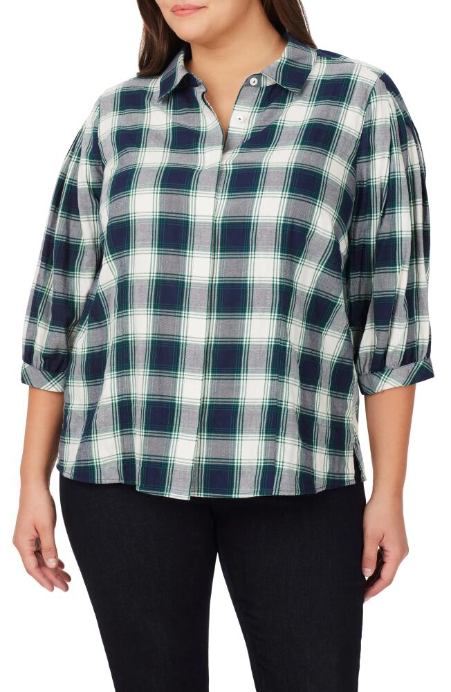 Foxcroft Sophie Plaid Cotton Blend Button-Up Shirt in Navy Multi Cover