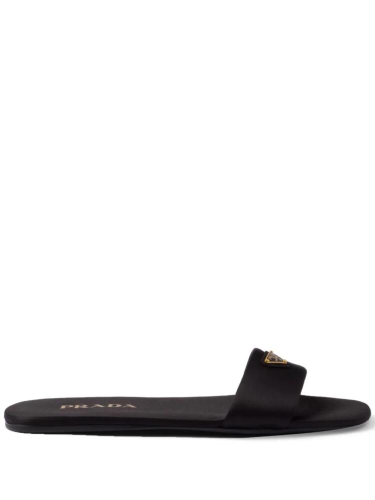 Prada triangle-logo satin slides - Black Cover