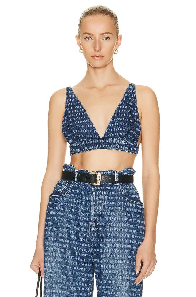 Miu Miu Logo Bralette Top in Blue Cover