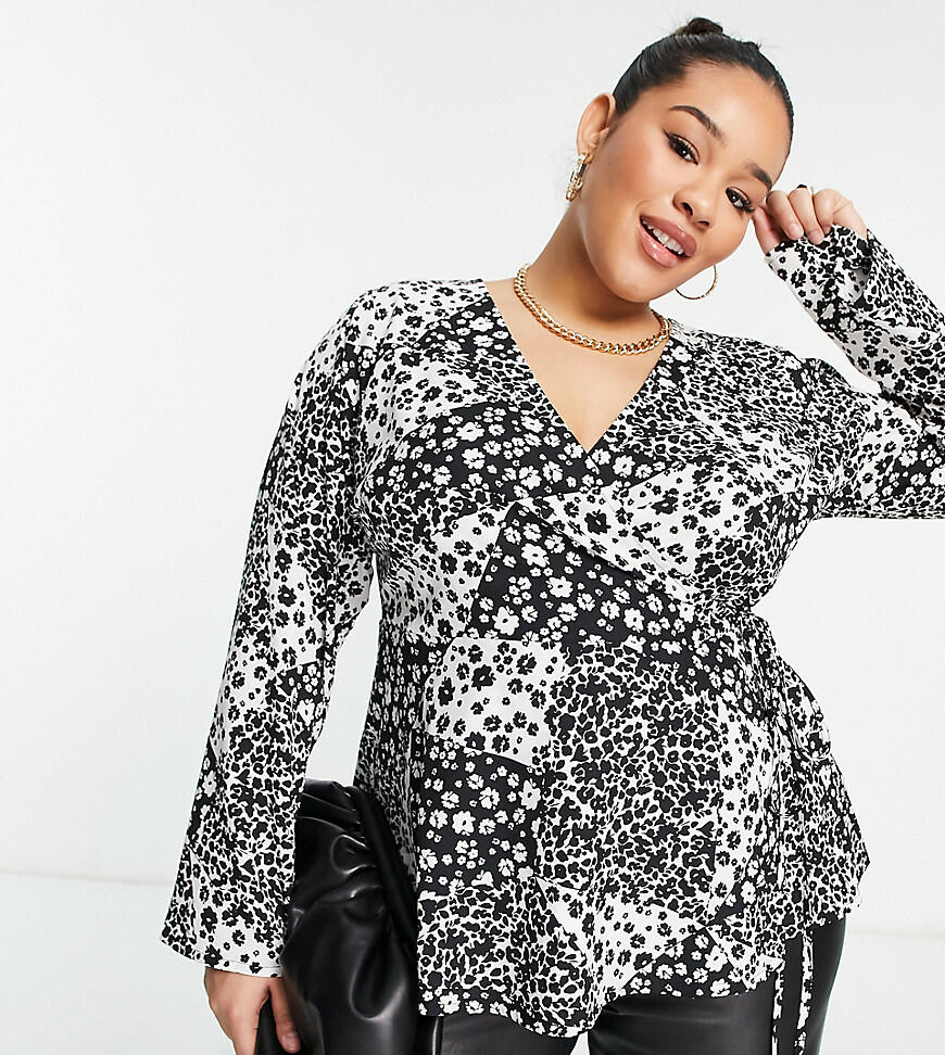 New Look Curve floral long sleeve top peplum in black pattern Cover