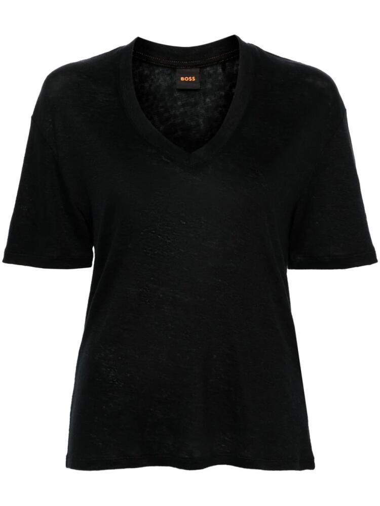 BOSS V-neck linen T-shirt - Black Cover