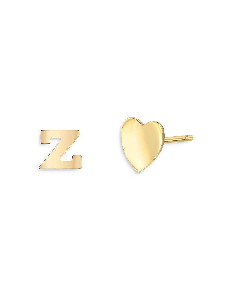 Zoe Lev 14K Yellow Gold Heart & Initial Stud Earrings Cover