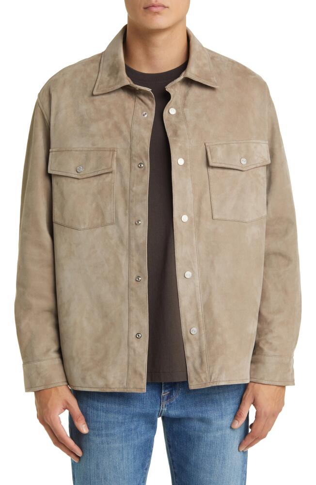 FRAME Suede Shirt Jacket in Stone Beige Cover