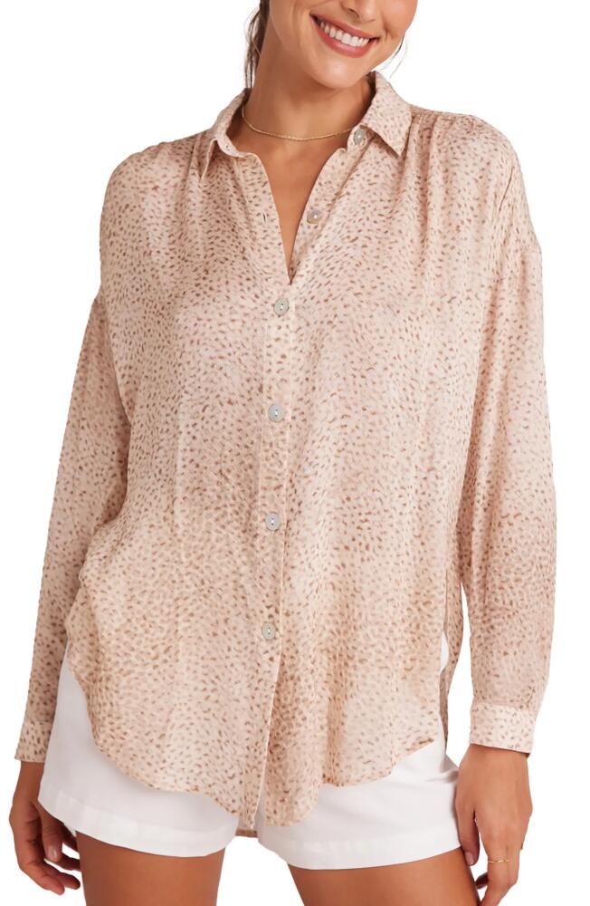 Bella Dahl Oversize Sheer Button-Up Top in Salvador Sand Print Cover