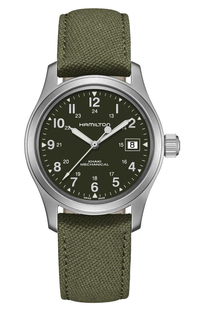 Hamilton Khaki Field Canvas Strap Watch, 40mm in Green/Silver Cover