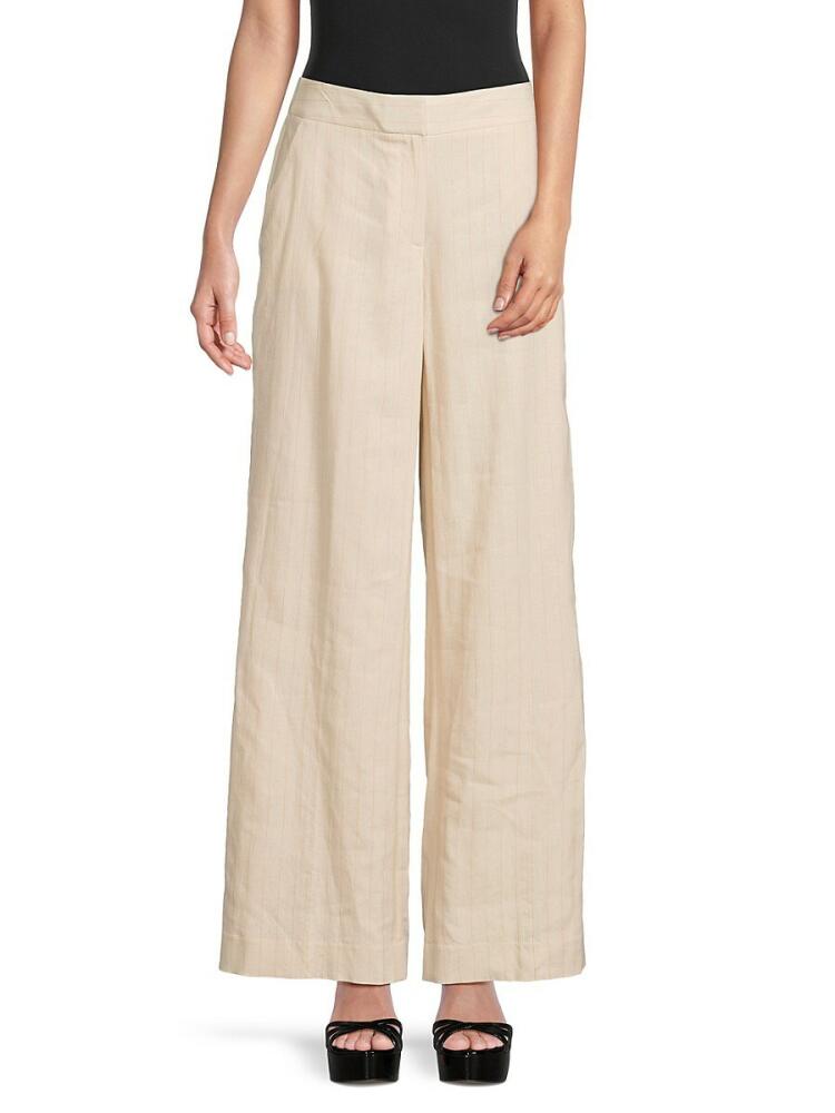 DKNY Women's Striped Linen Blend Wide Leg Pants - Parchment Cover