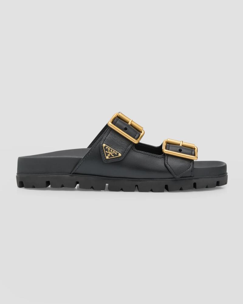 Prada Leather Dual-Buckle Slide Sandals Cover