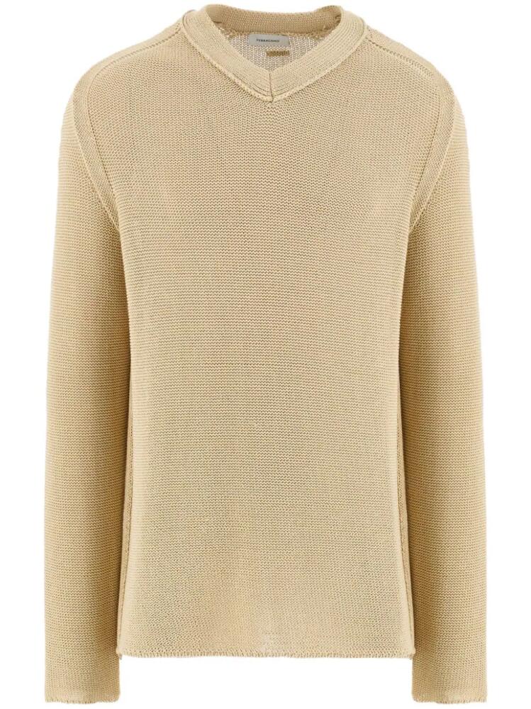 Ferragamo V-neck linen-blend jumper - Neutrals Cover