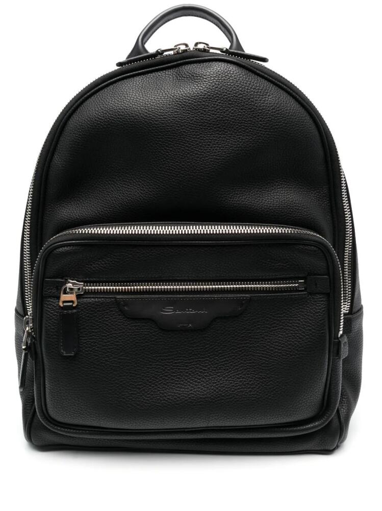 Santoni grained-texture leather backpack - Black Cover