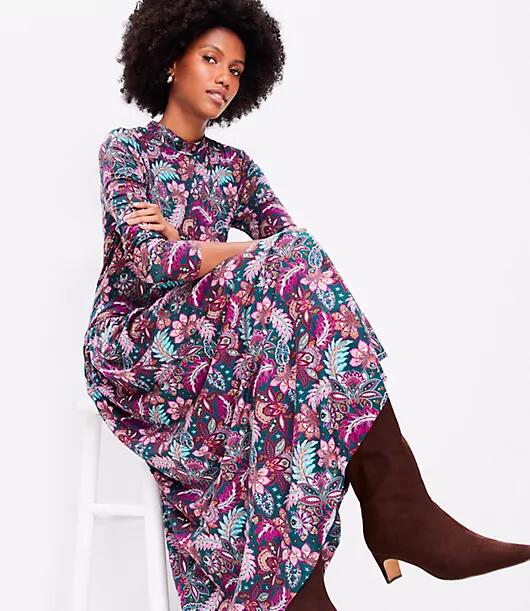 Loft Paisley Jersey Mock Neck Midi Dress Cover