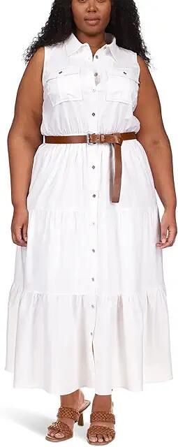 MICHAEL Michael Kors Plus Size Linen Slub Tiered Dress (White) Women's Dress Cover