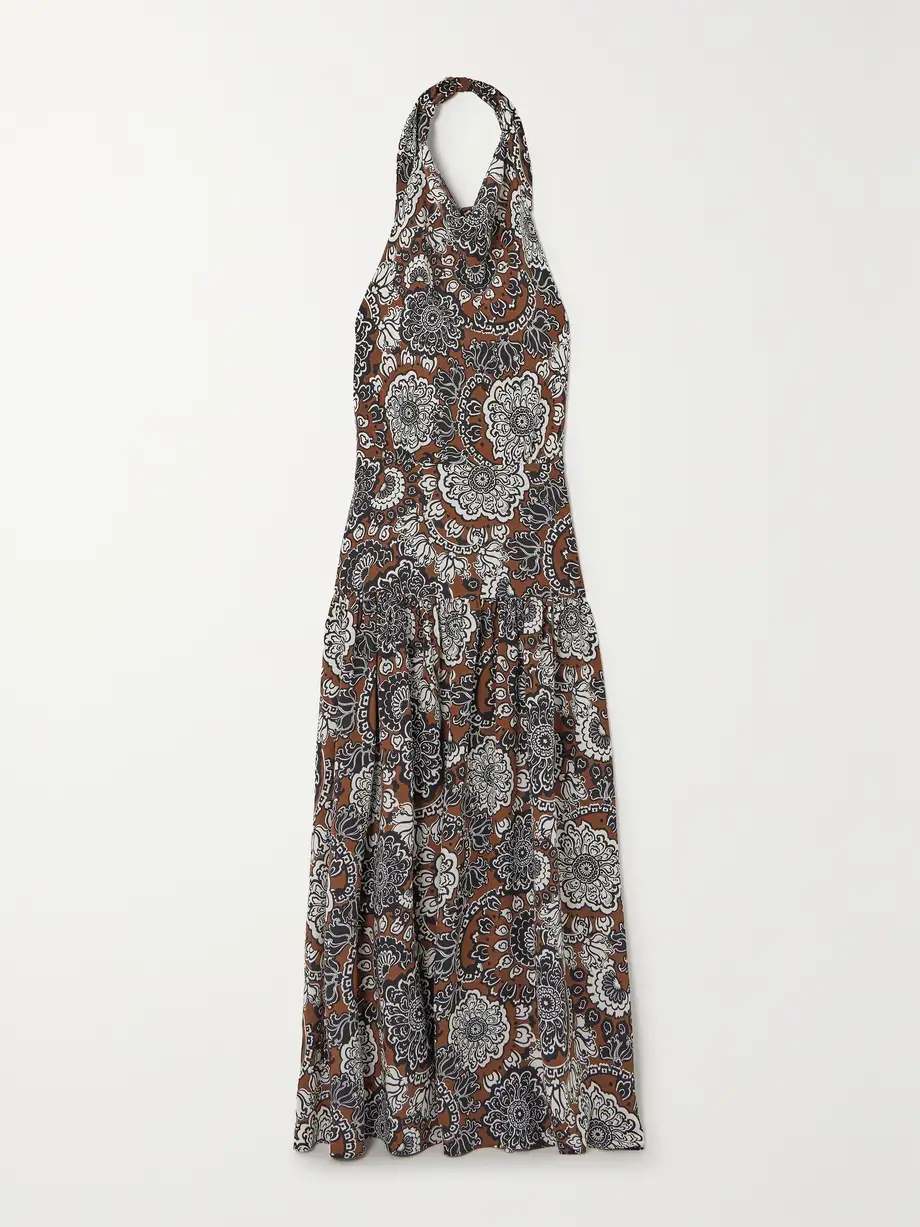 Matteau - + Net Sustain Printed Organic Silk Crepe De Chine Halterneck Maxi Dress - Brown Cover