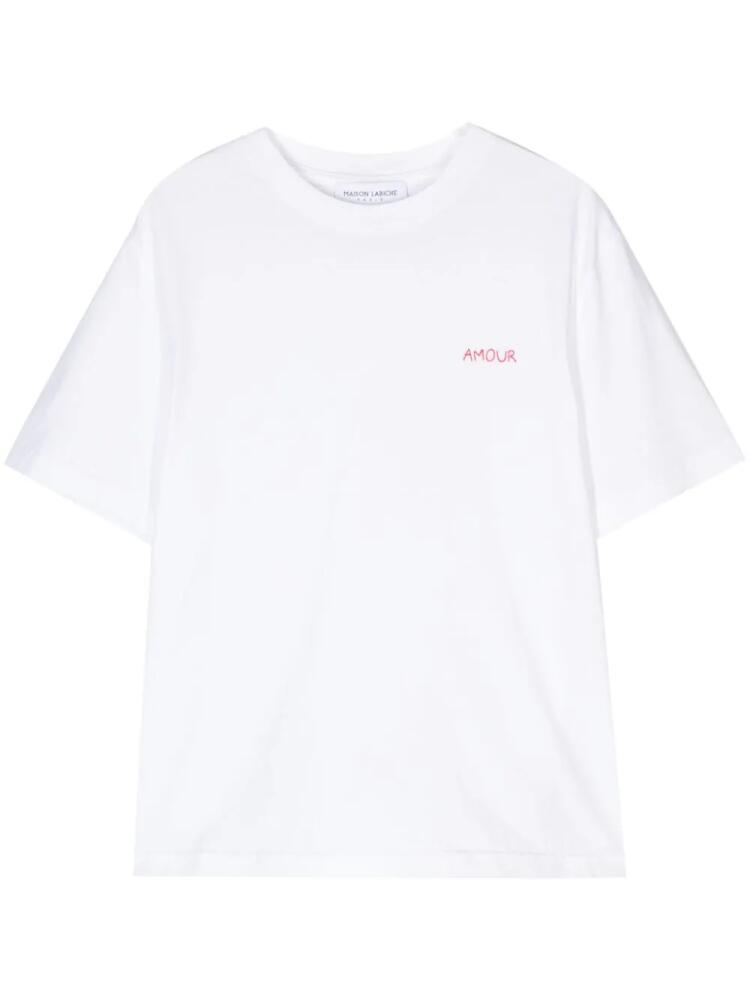 Maison Labiche slogan-embroidered cotton T-shirt - White Cover