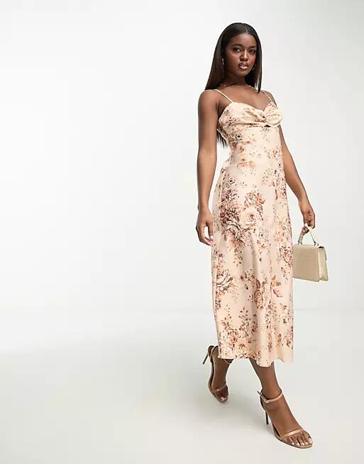 Ever New strappy maxi dress in brown floral satin Cover