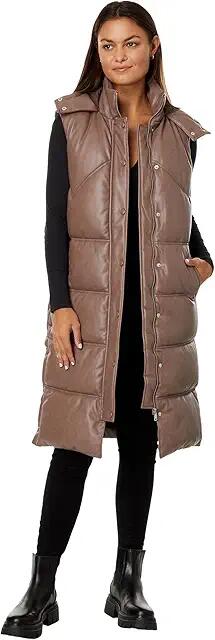 Avec Les Filles Faux Leather Puffer Vest (Caribou) Women's Clothing Cover