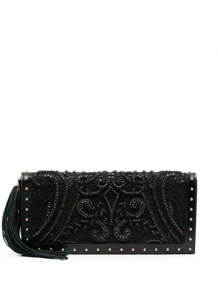 Balmain crystal-embroidered leather clutch bag - Black Cover