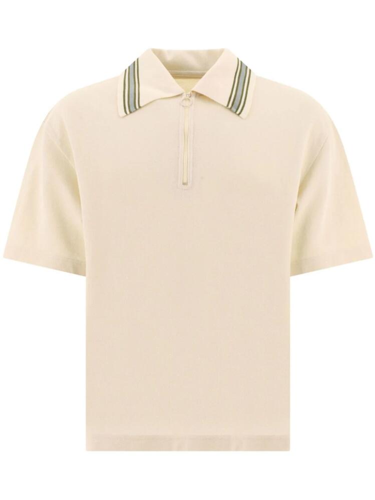 KAPITAL stripe-trimmed cotton polo shirt - Neutrals Cover