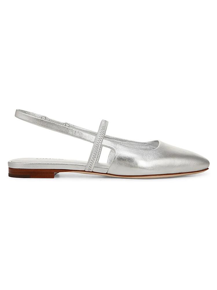 Vince Women's Bernice Leather Slingback Flats - Silver Cover