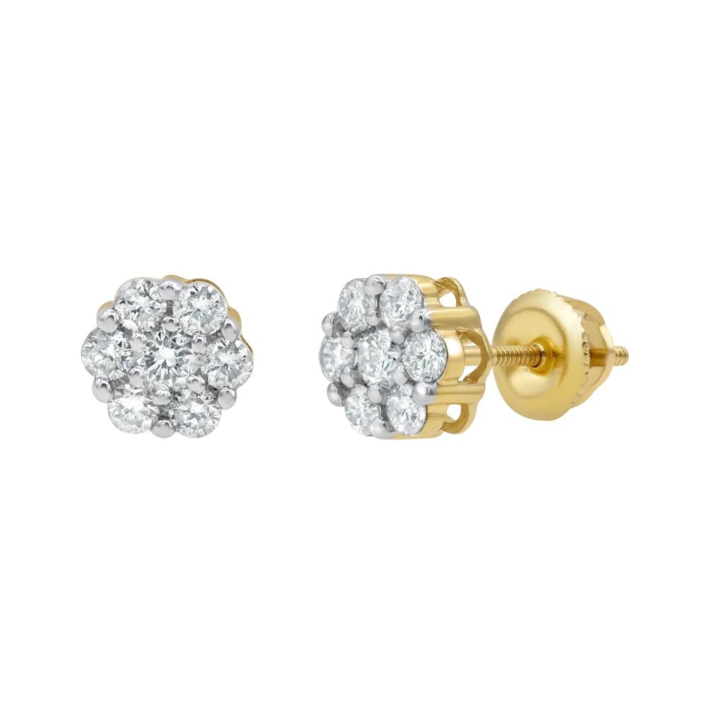 LuvMyJewelry Sophisticated 14K Yellow Gold Diamond Cluster Earrings - 0.39ct. Cover