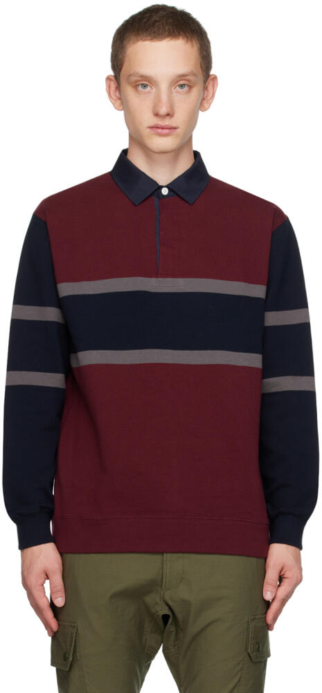 BEAMS PLUS Navy & Burgundy Striped Polo Cover