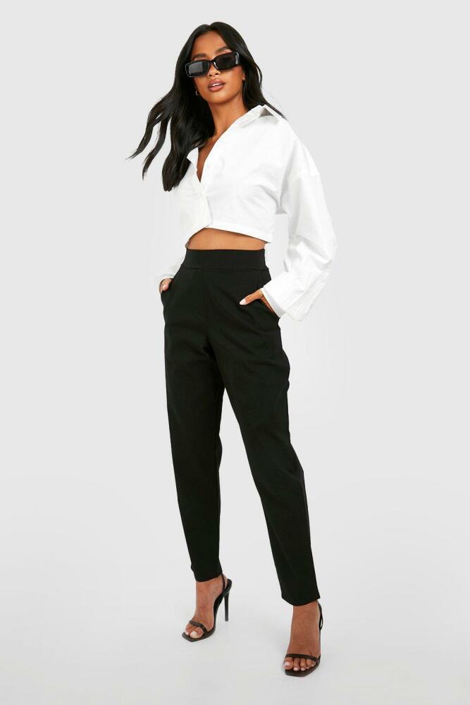 boohoo Womens Petite Super Stretch Tapered Dress Pants - Black Cover