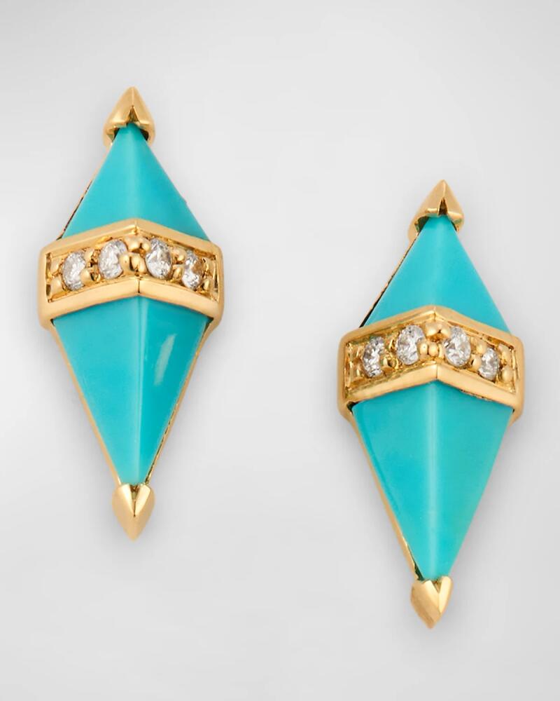 Sorellina 18K Yellow Gold Earrings with Turquoise and GH-SI Diamonds, 12x5mm Cover