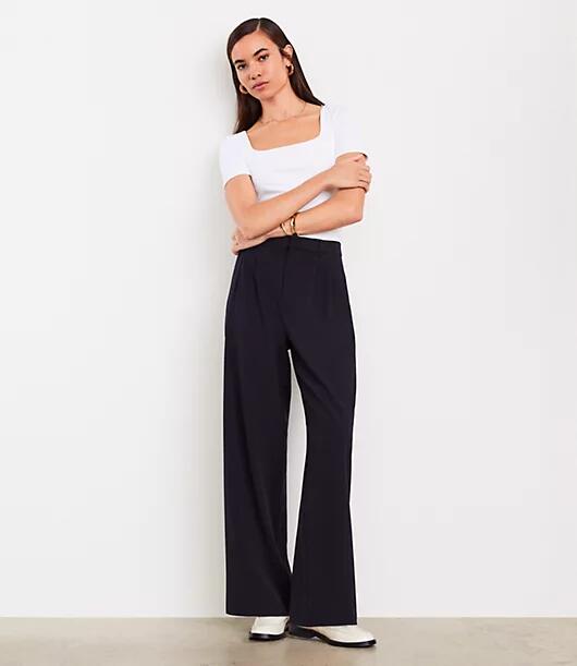 Loft Petite LOFT Versa Seasonless Stretch Double Pleat Wide Leg Pant Cover