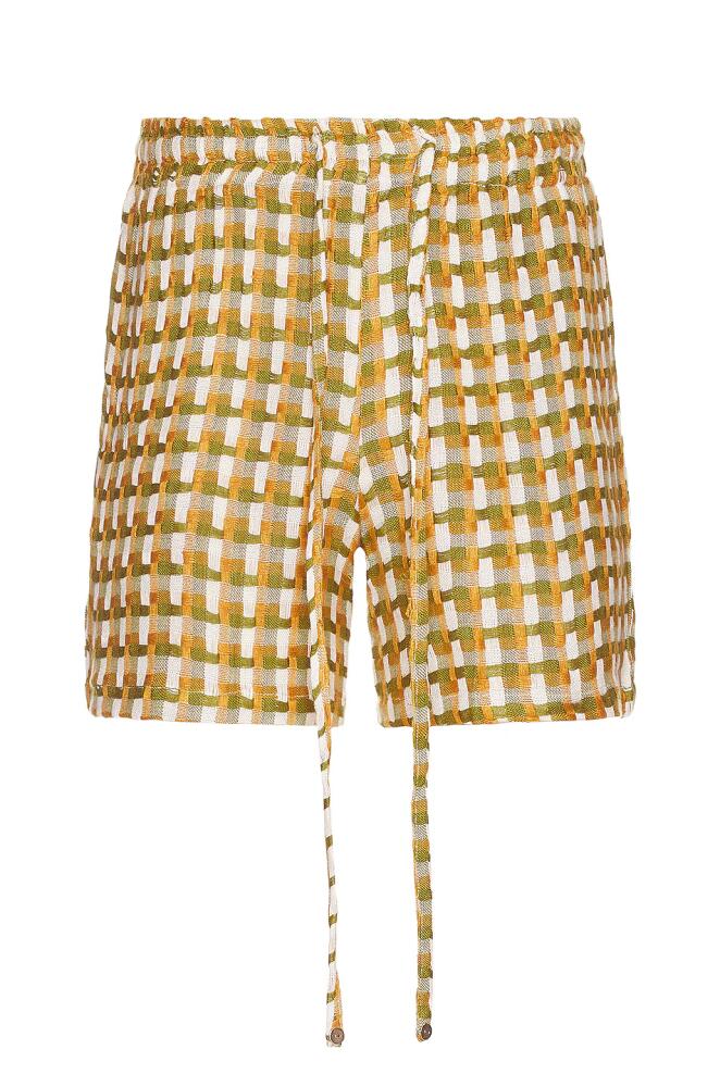 HARAGO Loose Weave Thread Texture Shorts in Mustard Cover