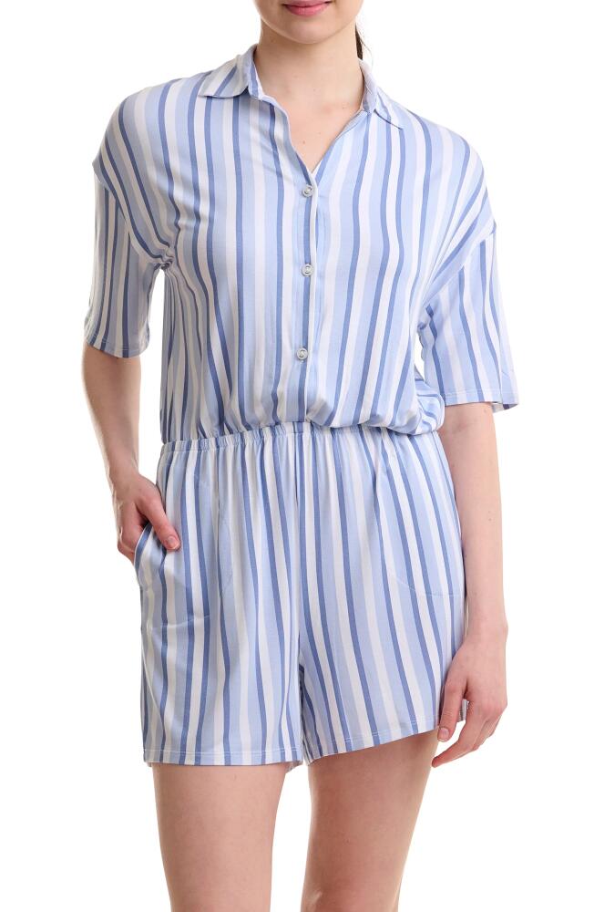 Splendid Stripe Collared Pajama Romper in Cool Breeze Stripe Cover