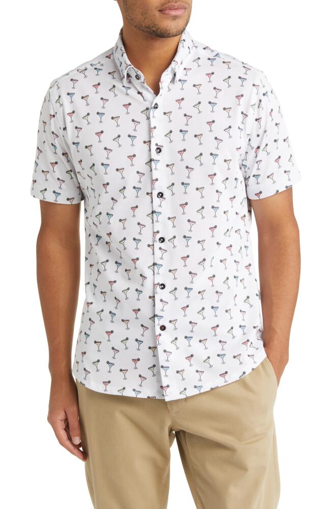 Stone Rose DRY TOUCH Performance Margarita Print Short Sleeve Button-Up Shirt in White Cover