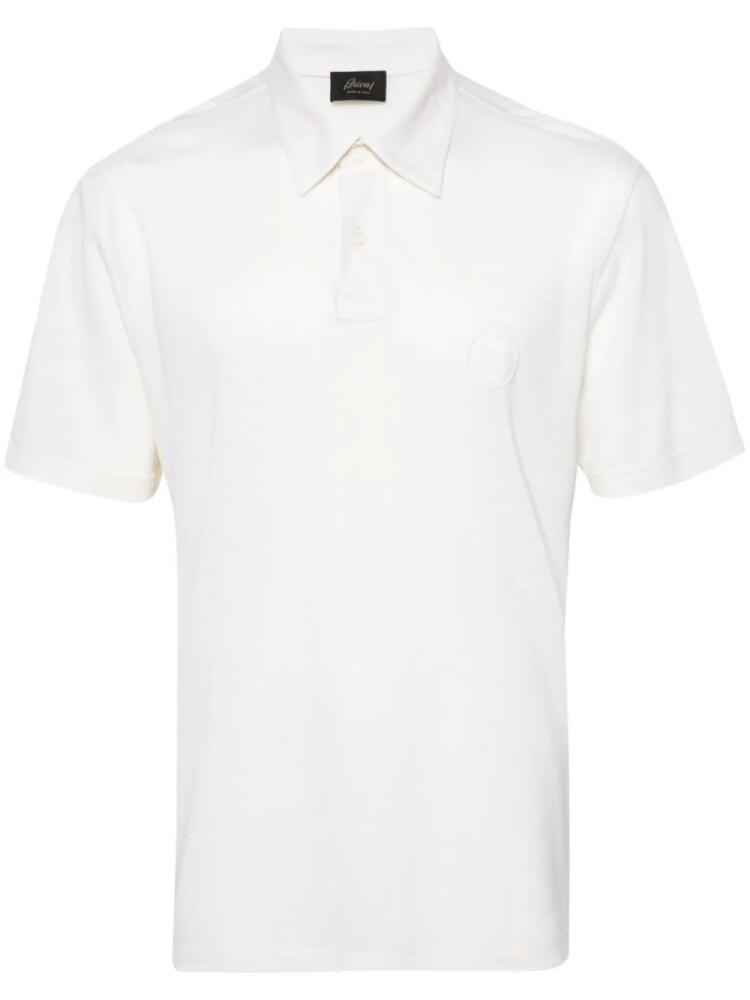 Brioni logo-embroidered wool polo shirt - Neutrals Cover