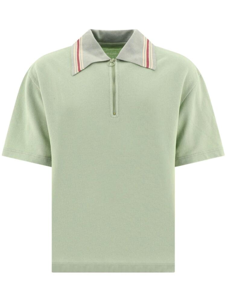 KAPITAL striped collar half-zip polo shirt - Green Cover