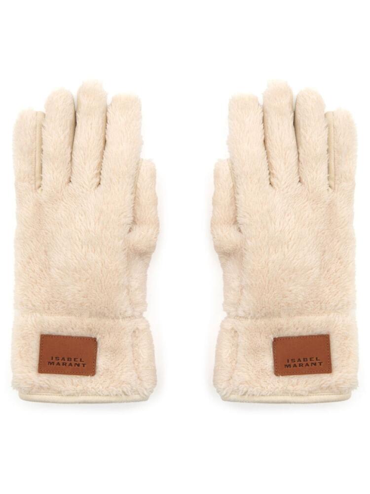 ISABEL MARANT logo-patch gloves - Neutrals Cover