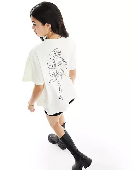 Miss Selfridge oversized graphic scribble face T-shirt in cream-White Cover