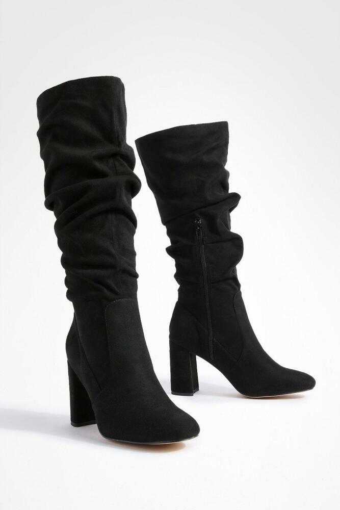 boohoo Womens Slouchy Knee High Block Heel Boots - Black Cover