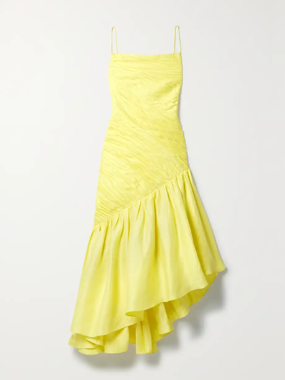 RASARIO - Asymmetric Ruffled Linen-blend Dress - Yellow Cover