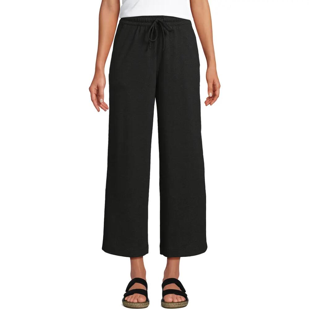 Lands' End Sport Knit Pull On Drawstring Wide Leg Crop Pants in Dark Charcoal Heather Cover