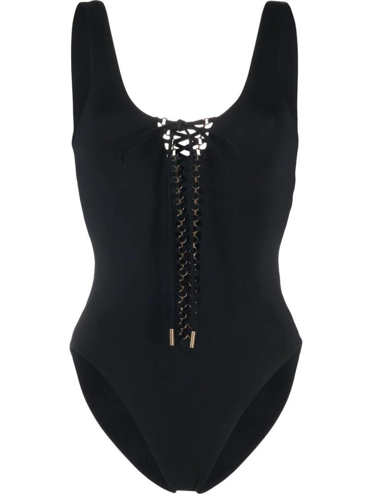 Saint Laurent Saharienne lace-up swimsuit - Black Cover