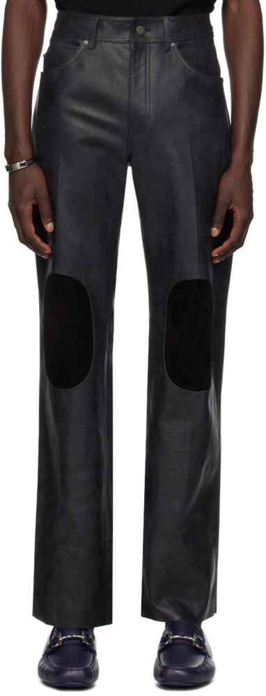 Ferragamo Black 5 Pocket Leather Pants Cover