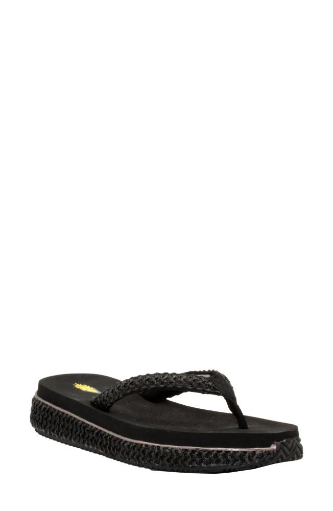 Volatile Palau Platform Flip Flop in Black Fabric Cover